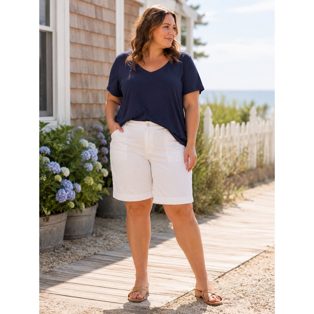 Poetry Linen Utility Shorts Womens 14 White High Rise Cuffed Bermuda Coastal
